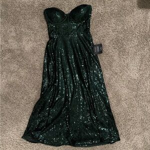 Lulu's Deep Green Sequin Strapless Corset fit and flare Dress